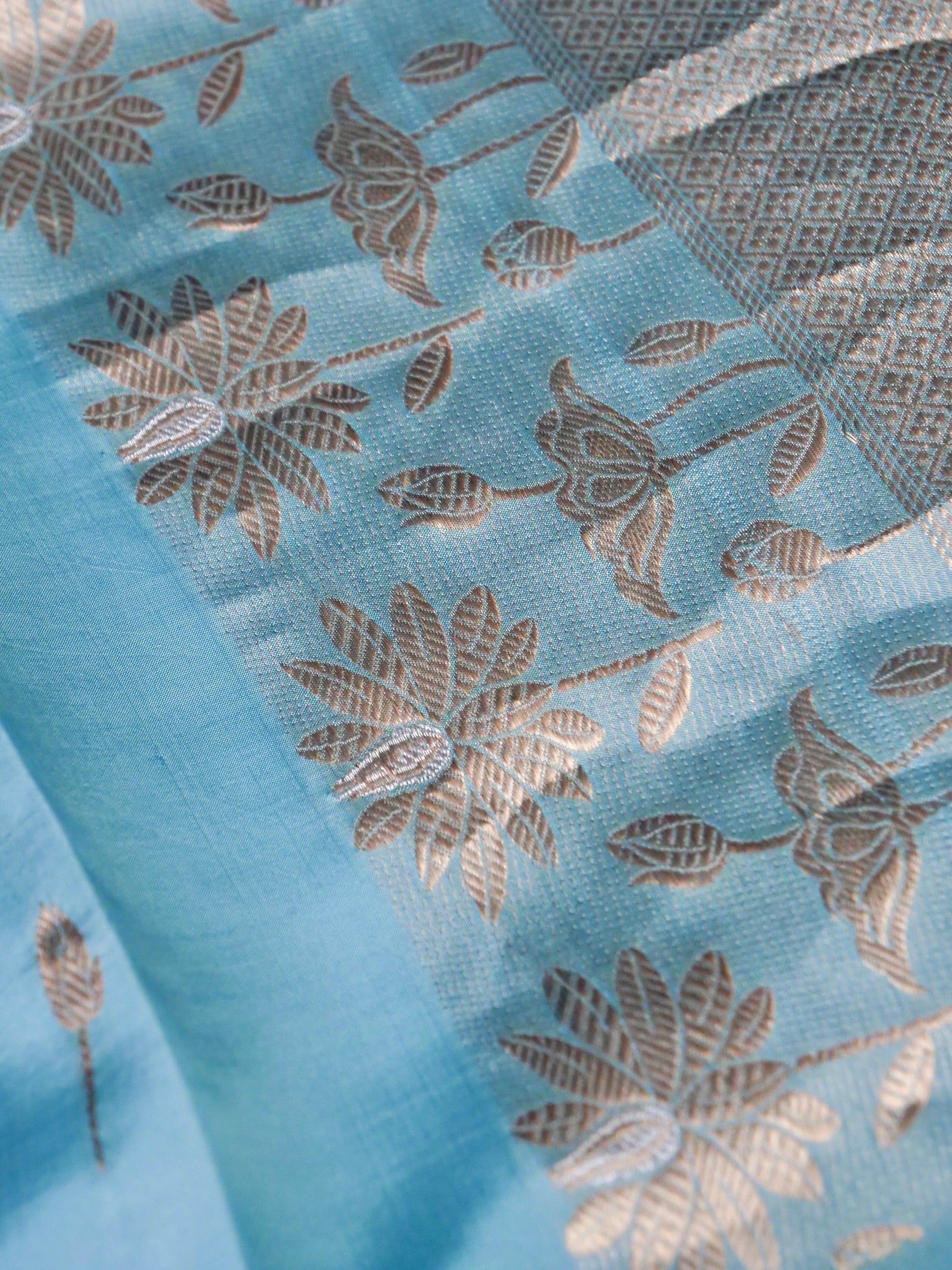 Banarasi Katan Silk Kadwa Handwoven Saree in Powder Blue - Khinkhwab