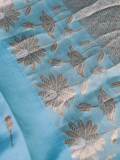 Banarasi Katan Silk Kadwa Handwoven Saree in Powder Blue - Khinkhwab