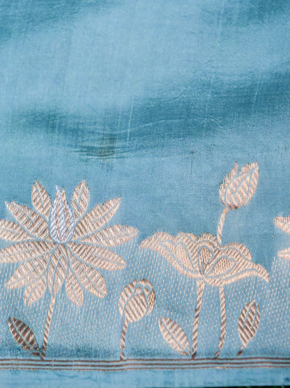 Banarasi Katan Silk Kadwa Handwoven Saree in Powder Blue - Khinkhwab