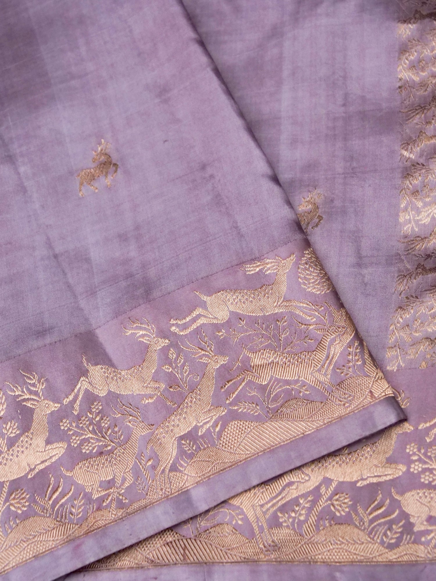 Banarasi Katan Silk Kadwa Shikargah Handwoven Saree in Dusty Lilac - Khinkhwab
