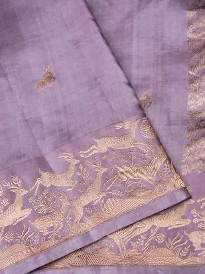 Banarasi Katan Silk Kadwa Shikargah Handwoven Saree in Dusty Lilac - Khinkhwab