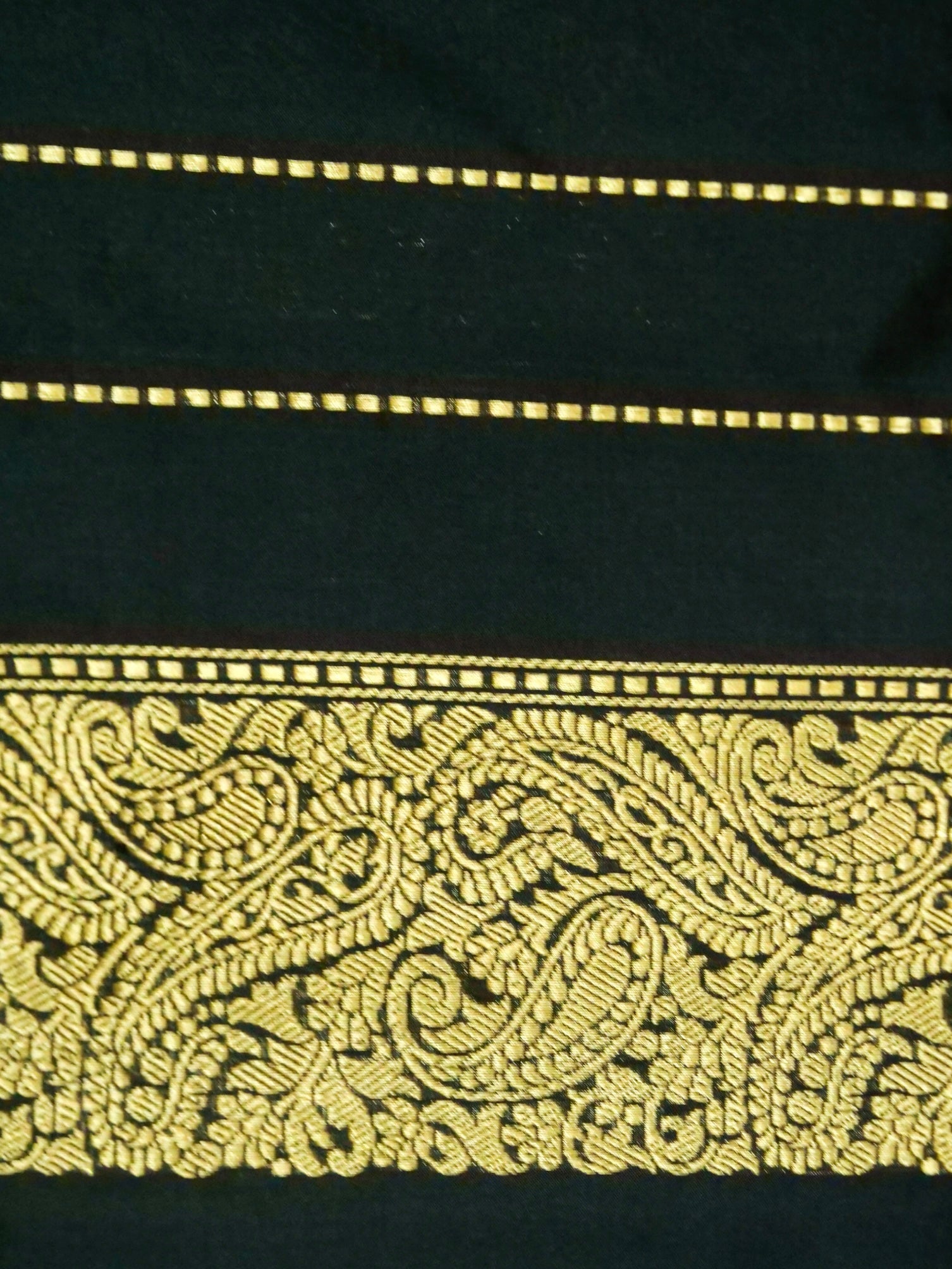 Banarasi Katan Silk Meenakari Border Stripe Handloom Saree | Black - Khinkhwab