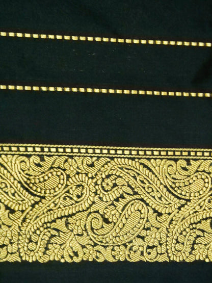 Banarasi Katan Silk Meenakari Border Stripe Handloom Saree | Black - Khinkhwab