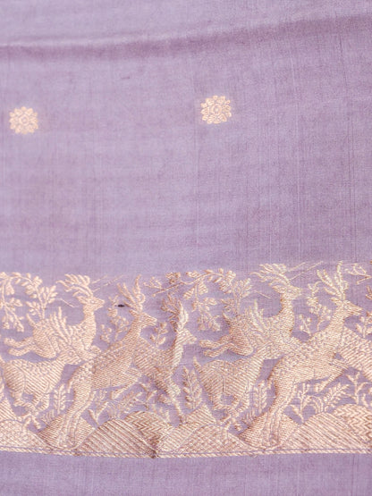 Banarasi Katan Silk Kadwa Shikargah Handwoven Saree in Dusty Lilac - Khinkhwab