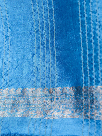 Banarasi Katan Silk Kadwa Striped Handwoven Saree in Cerulean Blue - Khinkhwab