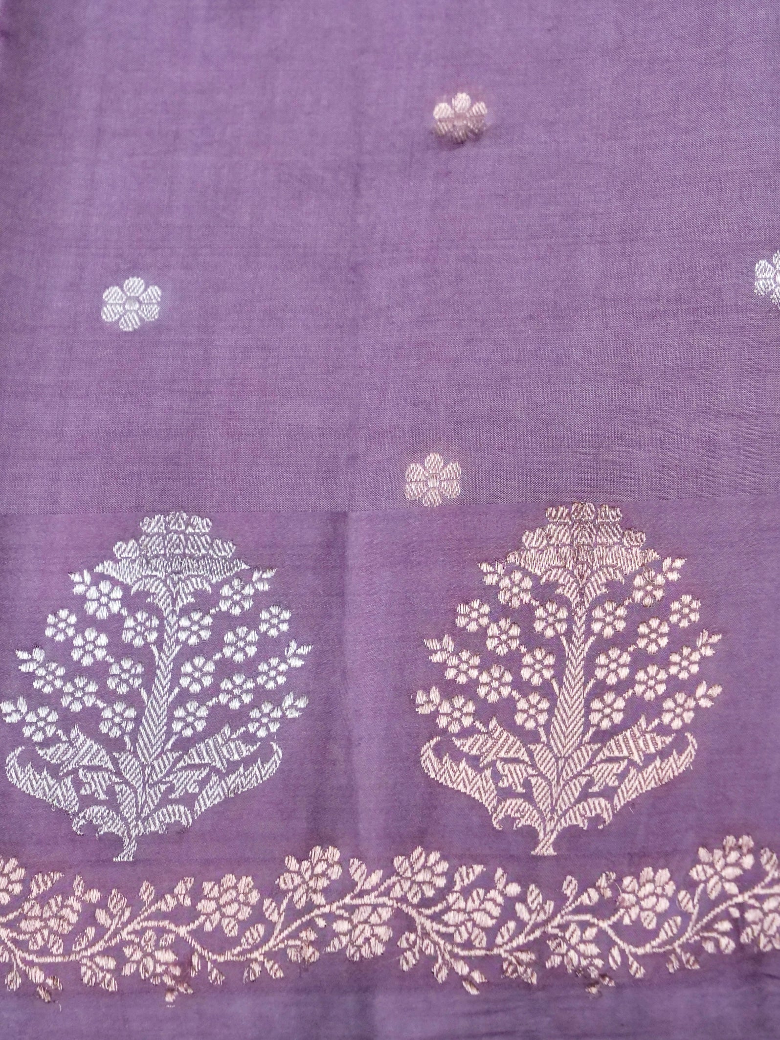Banarasi Katan Silk Kadwa Tree Buti Handwoven Saree in Dusty Mauve - Khinkhwab