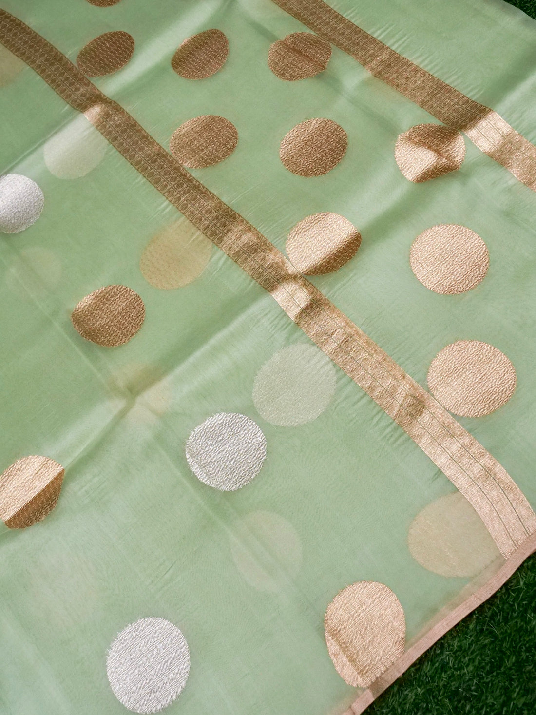 Kora Silk Kadwa Handwoven Banarasi Saree in Pista Green