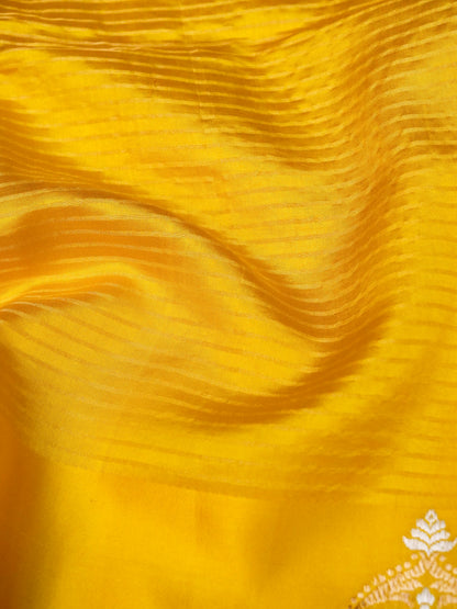 Banarasi Katan Silk Kadwa Striped Handwoven Saree in Marigold Yellow - Khinkhwab