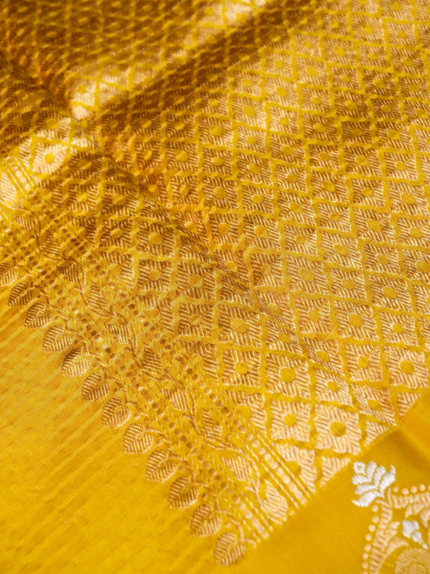 Banarasi Katan Silk Kadwa Striped Handwoven Saree in Marigold Yellow - Khinkhwab