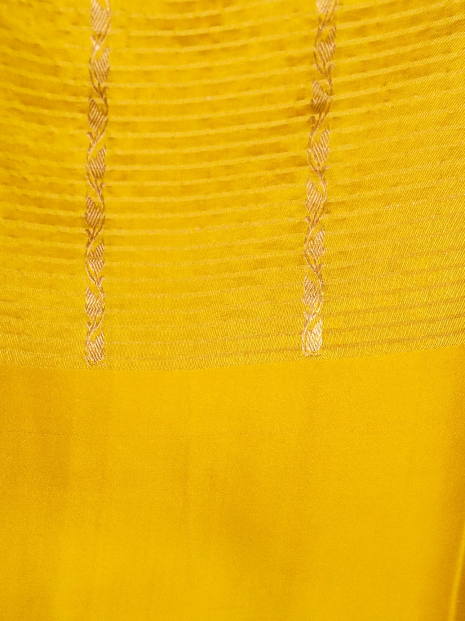 Banarasi Katan Silk Kadwa Striped Handwoven Saree in Marigold Yellow - Khinkhwab