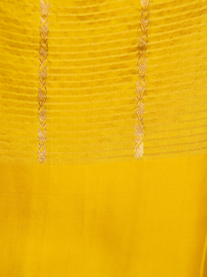Banarasi Katan Silk Kadwa Striped Handwoven Saree in Marigold Yellow - Khinkhwab