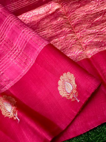 Banarasi Katan Silk Kadwa Striped Handwoven Saree in Rose Pink - Khinkhwab