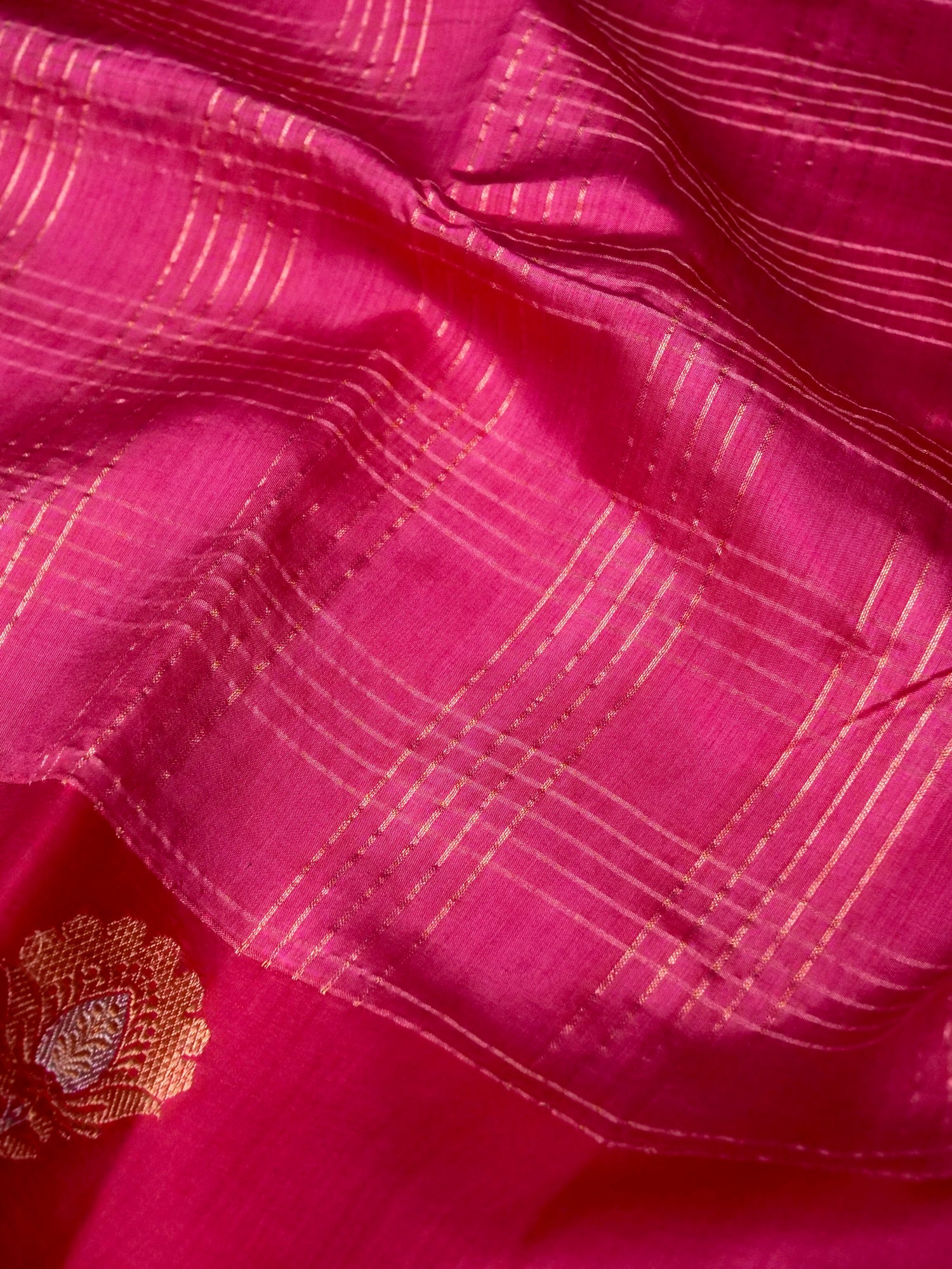 Banarasi Katan Silk Kadwa Striped Handwoven Saree in Rose Pink - Khinkhwab