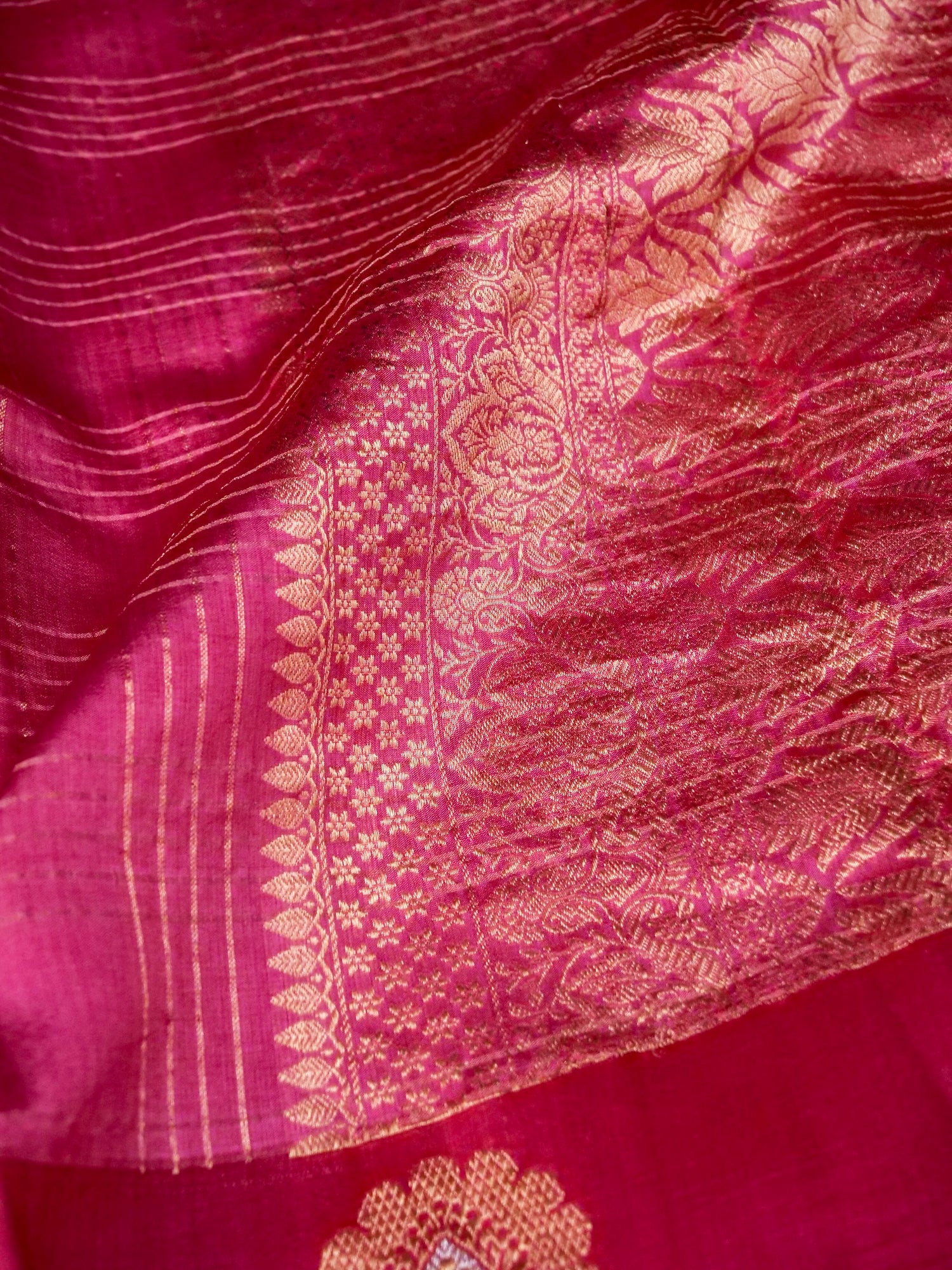 Banarasi Katan Silk Kadwa Striped Handwoven Saree in Rose Pink - Khinkhwab
