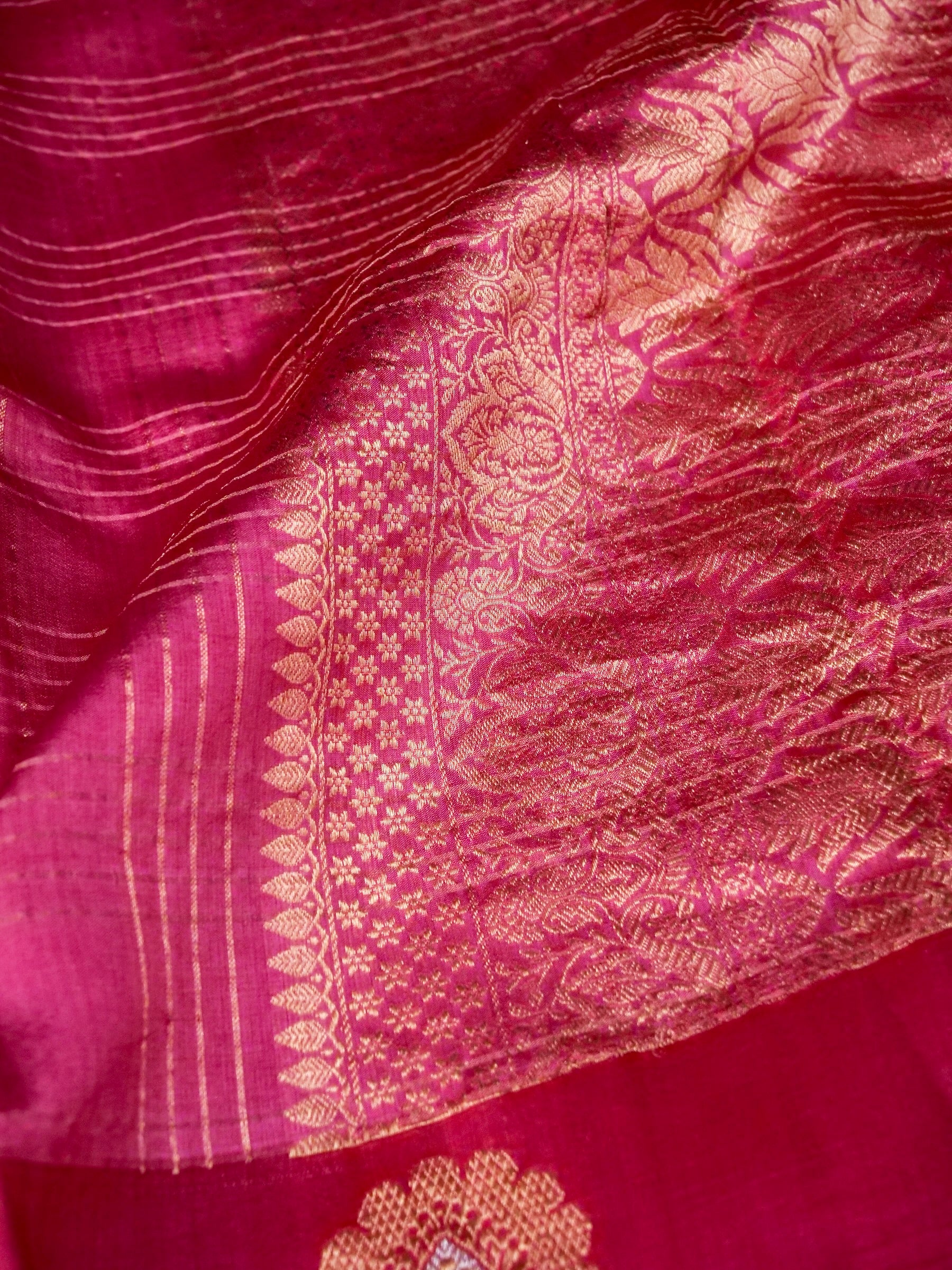 Banarasi Katan Silk Kadwa Striped Handwoven Saree in Rose Pink - Khinkhwab