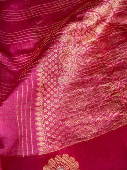 Banarasi Katan Silk Kadwa Striped Handwoven Saree in Rose Pink - Khinkhwab