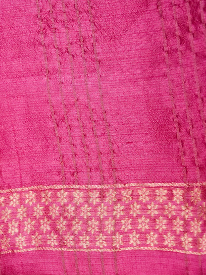 Banarasi Katan Silk Kadwa Striped Handwoven Saree in Rose Pink - Khinkhwab