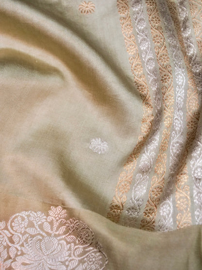 Banarasi Katan Silk Kadwa Tree Buti Handwoven Saree in Sage Green - Khinkhwab