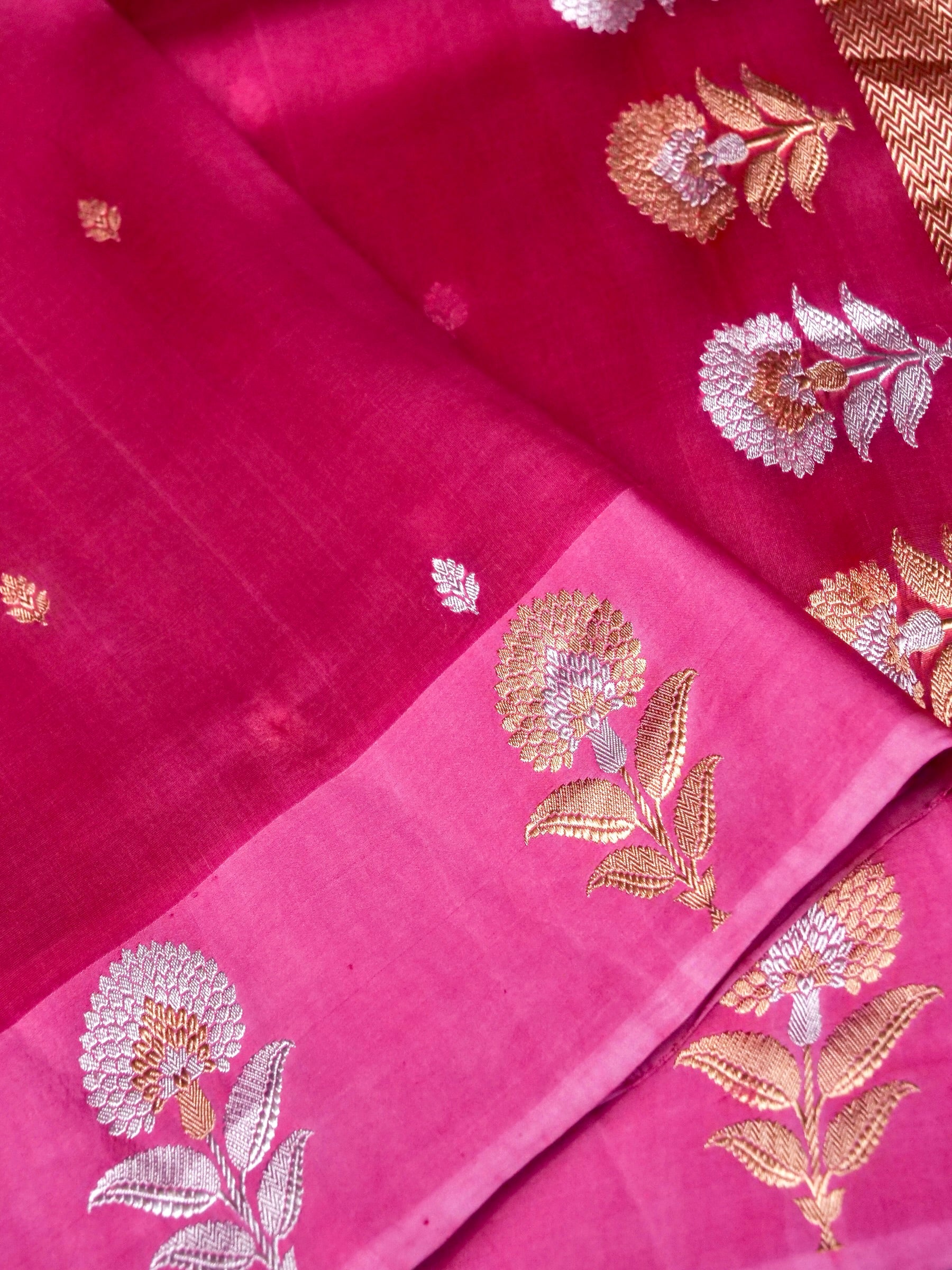 Banarasi Katan Silk Kadwa Marigold Handwoven Saree in Rani Pink - Khinkhwab