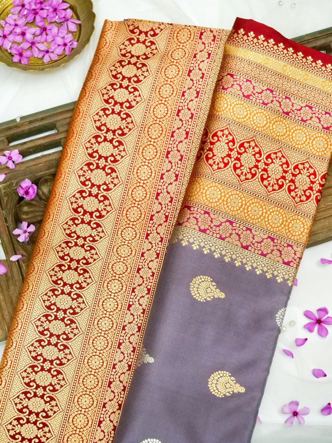 Banarasi Katan Silk Kadwa Skirt Border Handloom Saree | Lavender - Khinkhwab