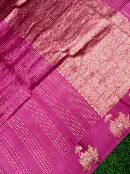 Banarasi Katan Silk Kadwa Rath Border Handwoven Saree in Mauve Pink - Khinkhwab
