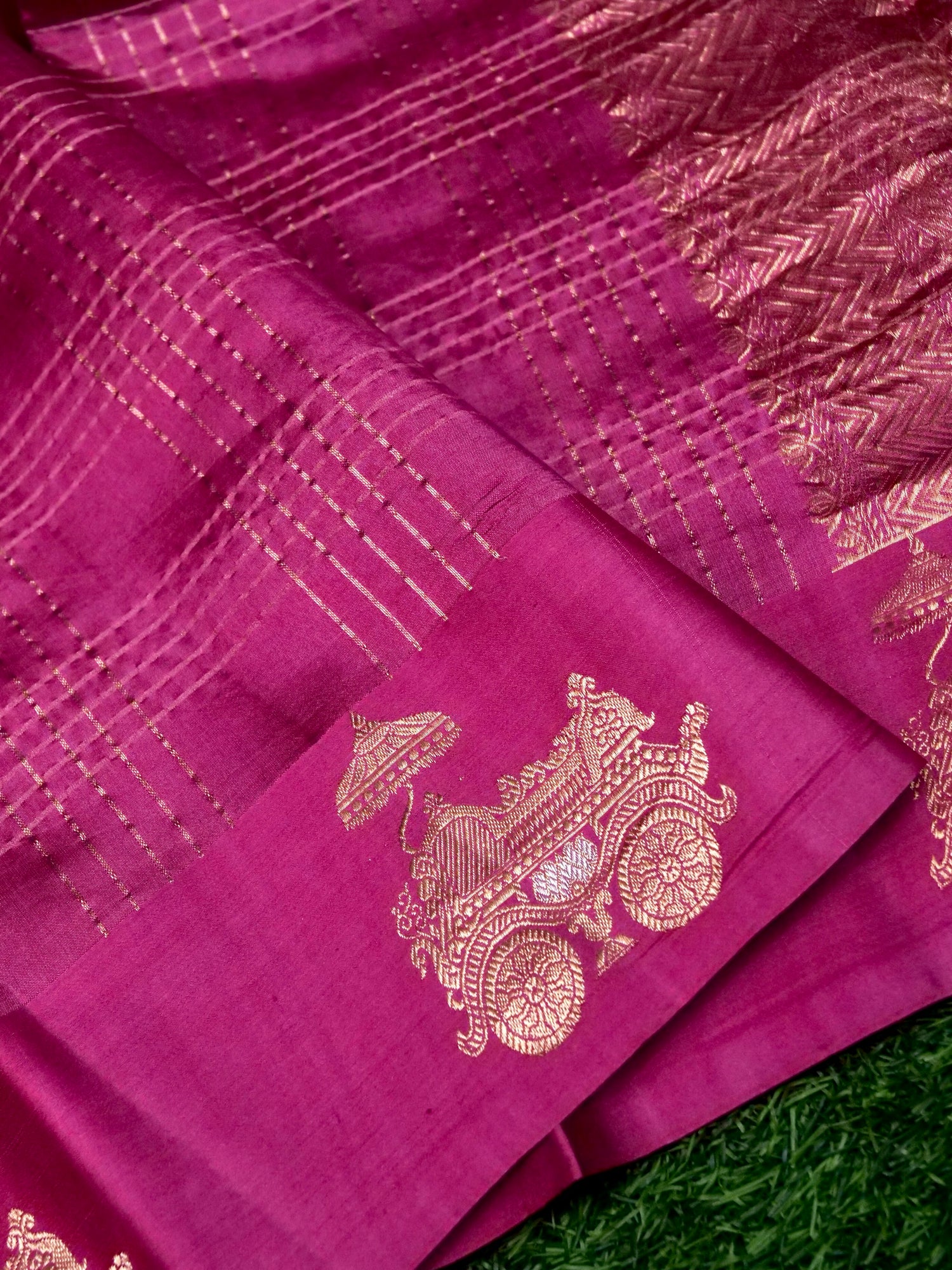 Banarasi Katan Silk Kadwa Rath Border Handwoven Saree in Mauve Pink - Khinkhwab