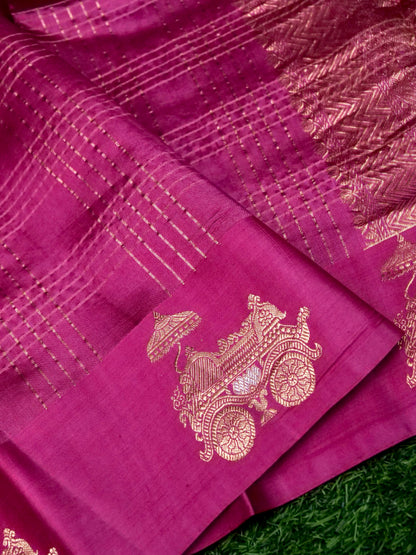 Banarasi Katan Silk Kadwa Rath Border Handwoven Saree in Mauve Pink - Khinkhwab