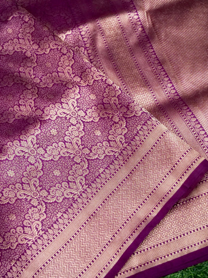 Banarasi Katan Silk Zari Tanchoi Handwoven Saree in Wine Purple