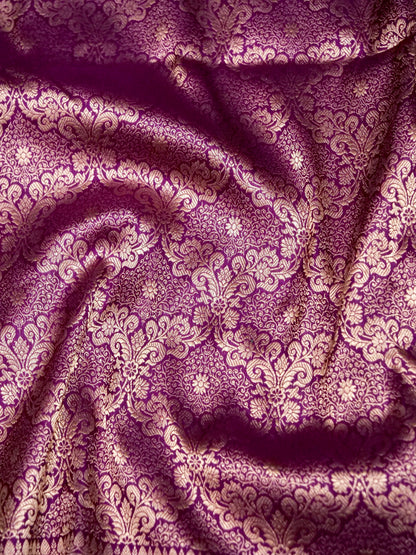 Banarasi Katan Silk Zari Tanchoi Handwoven Saree in Wine Purple