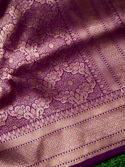 Banarasi Katan Silk Zari Tanchoi Handwoven Saree in Wine Purple