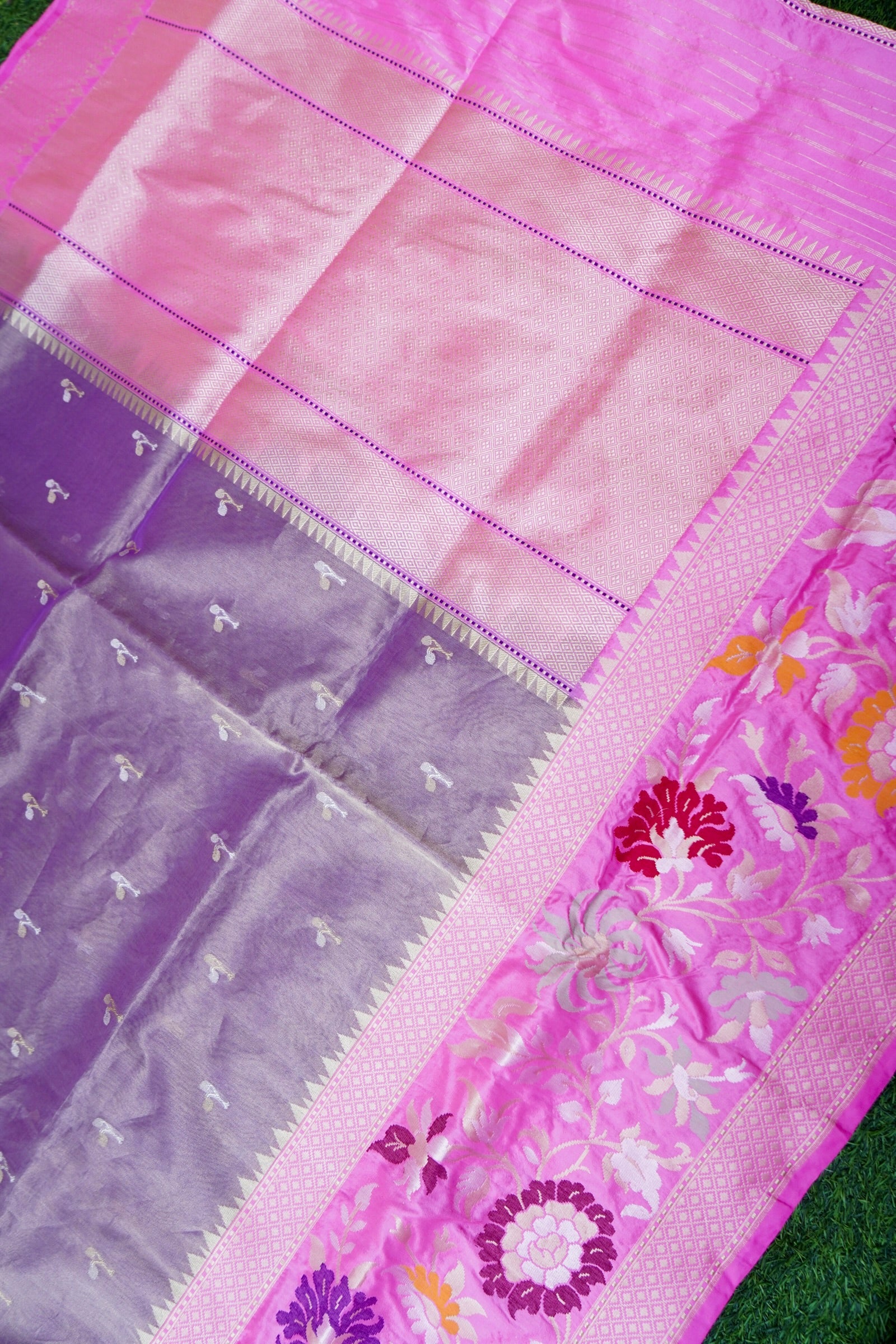 Banarasi Kora Silk Kadwa Botldar Kadyal Handloom Saree | Purple - Khinkhwab