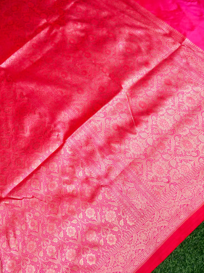 Banarasi Katan Silk Zari Tanchoi Handwoven Saree in Coral Pink