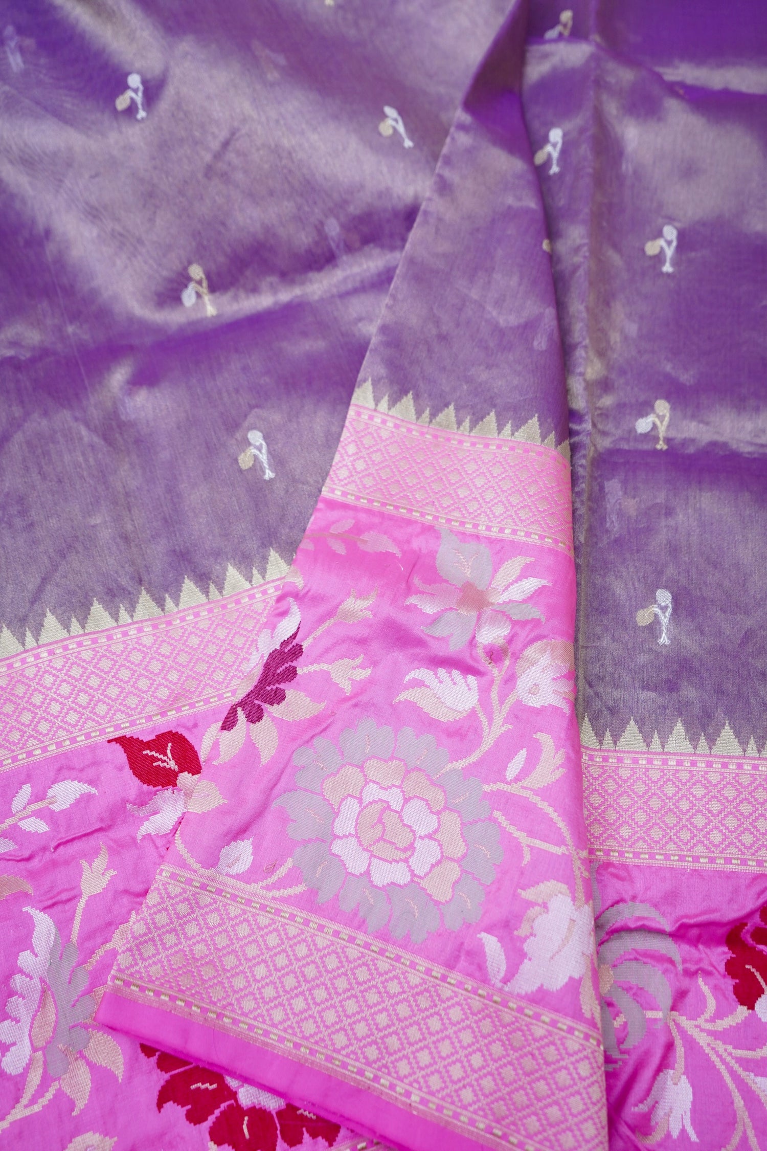 Banarasi Kora Silk Kadwa Botldar Kadyal Handloom Saree | Purple - Khinkhwab