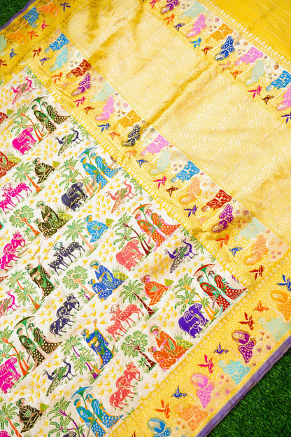 Handwoven Banarasi Katan Silk Kadwa Shikargah Saree