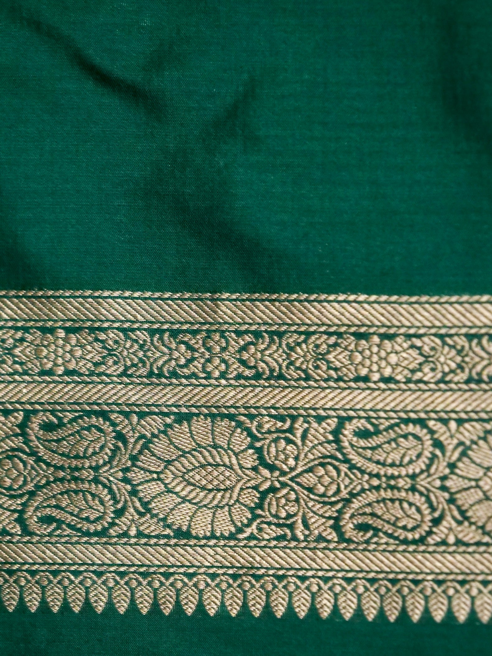Banarasi Katan Silk Zari Tanchoi Kairi Handwoven Saree in Bottle Green