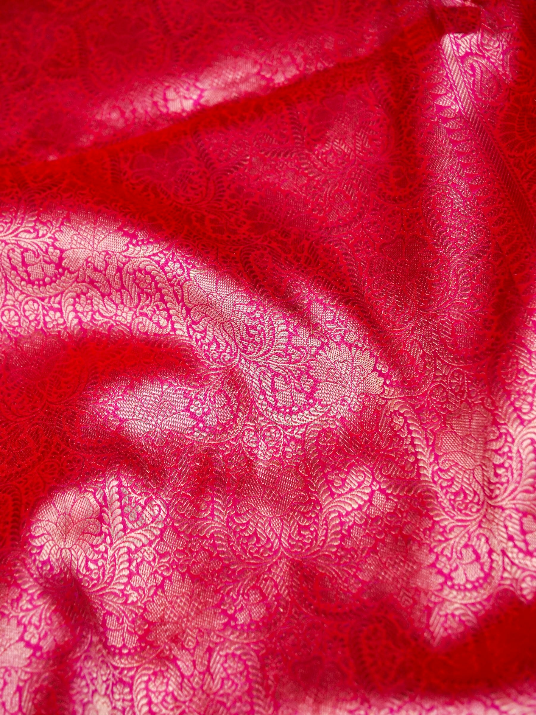 Banarasi Katan Silk Zari Tanchoi Kairi Handwoven Saree in Rani Pink