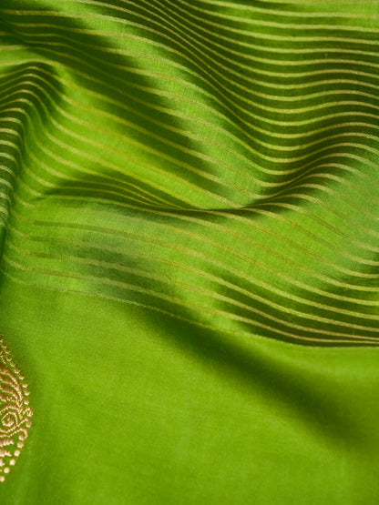 Banarasi Katan Silk Kadwa Striped Handwoven Saree in Parrot Green - Khinkhwab