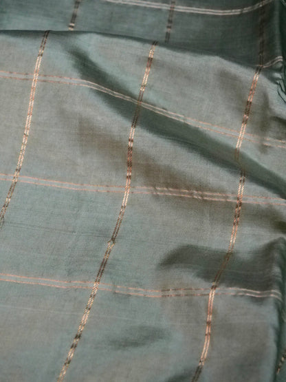 Banarasi Katan Silk Kadwa Bird Motif Handwoven Saree in Grey Blue - Khinkhwab
