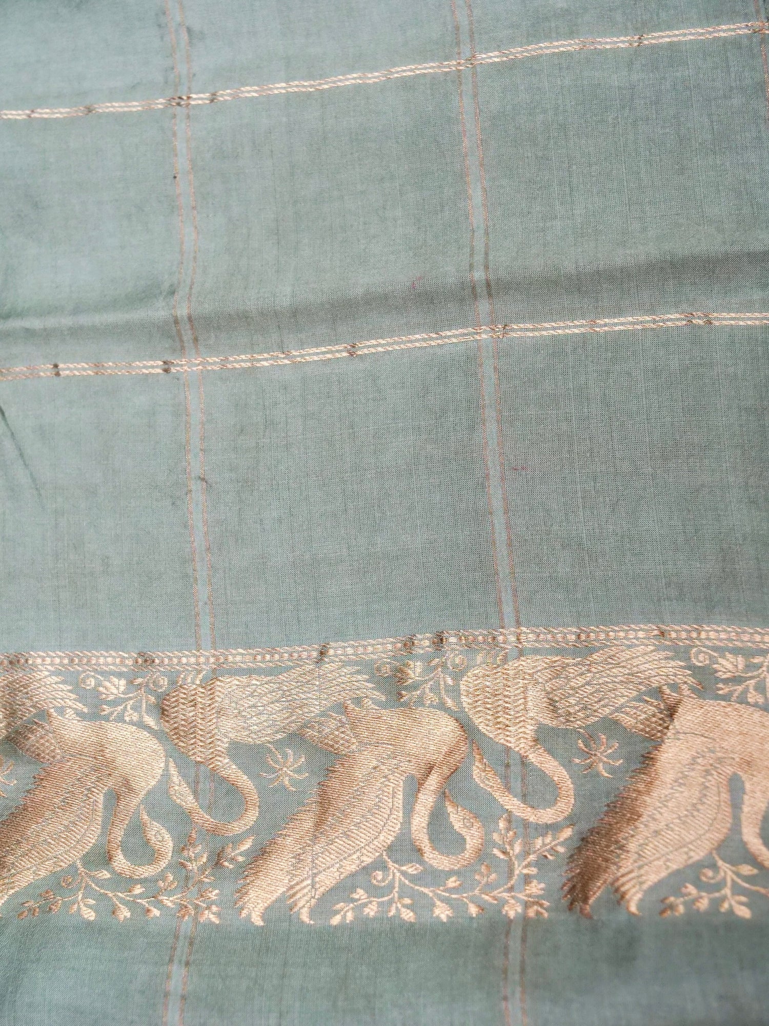 Banarasi Katan Silk Kadwa Bird Motif Handwoven Saree in Grey Blue - Khinkhwab