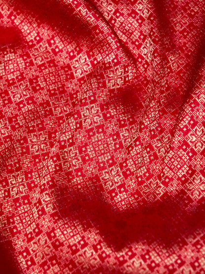 Banarasi Katan Silk Zari Tanchoi Handwoven Saree in Crimson Red - Khinkhwab