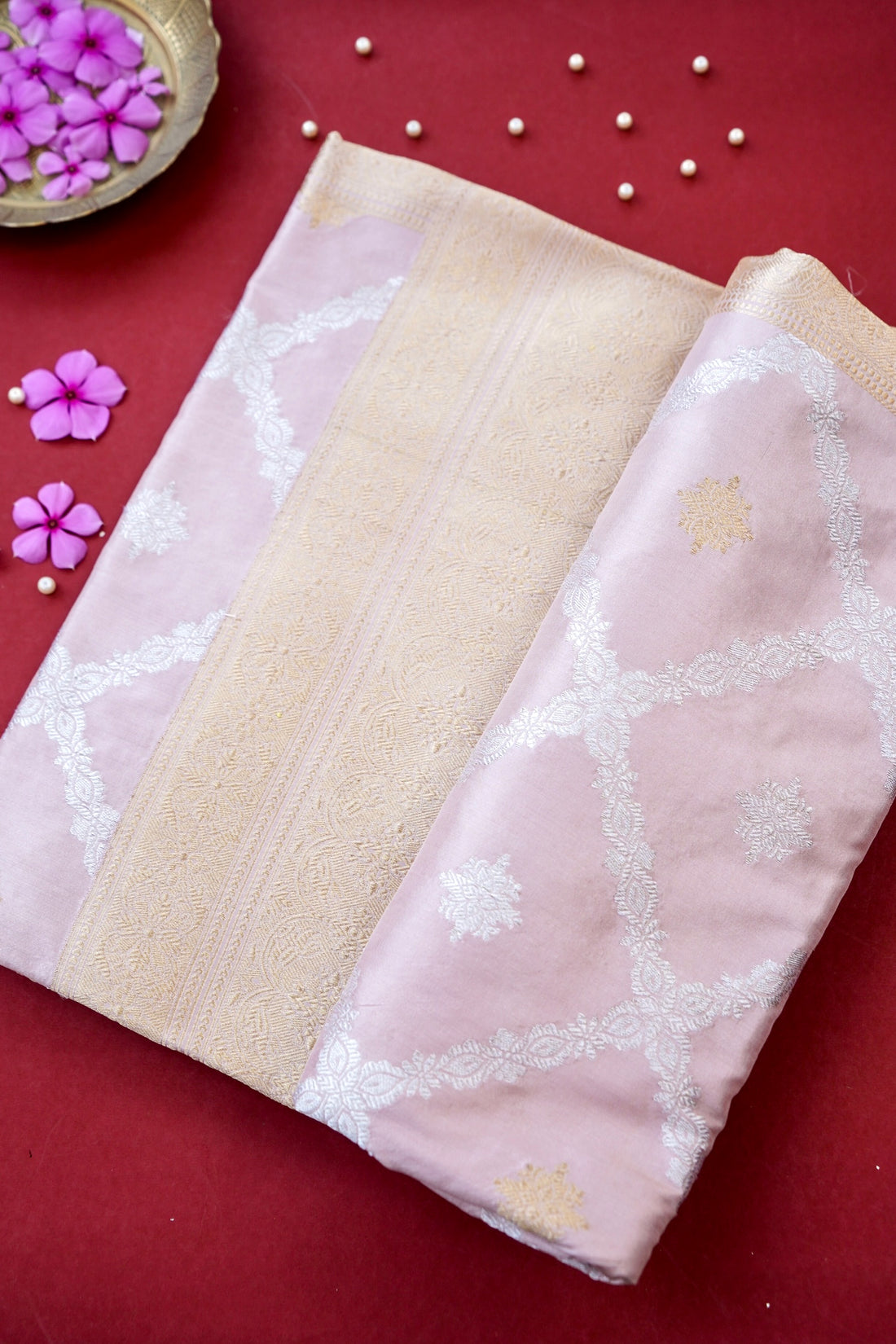 Banarasi Katan Silk Kadwa Handloom Saree in Blush Pink - Khinkhwab