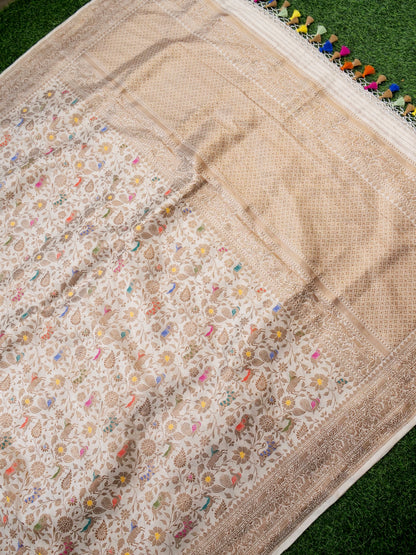 Handloom Banarasi Katan Silk Kadwa Shikargah Dupatta with Antique Zari