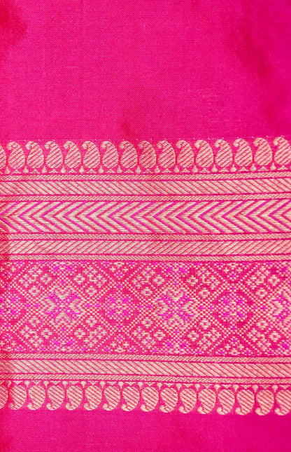 Banarasi Katan Silk Zari Tanchoi Handwoven Saree in Rani Pink - Khinkhwab
