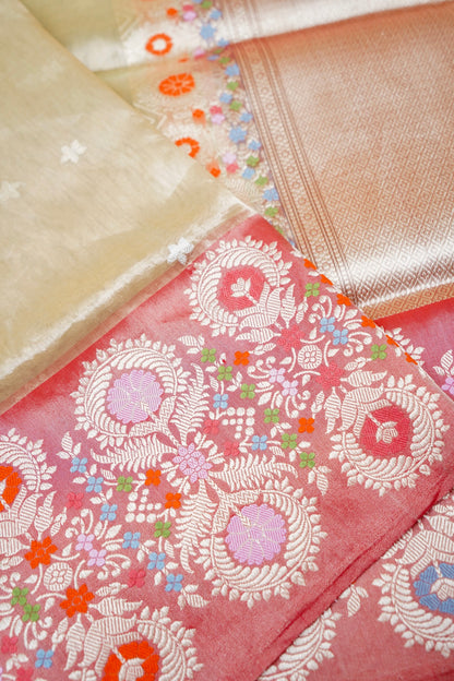 Banarasi Kora Tissue Kadwa Silk Border Handloom Saree | Ivory