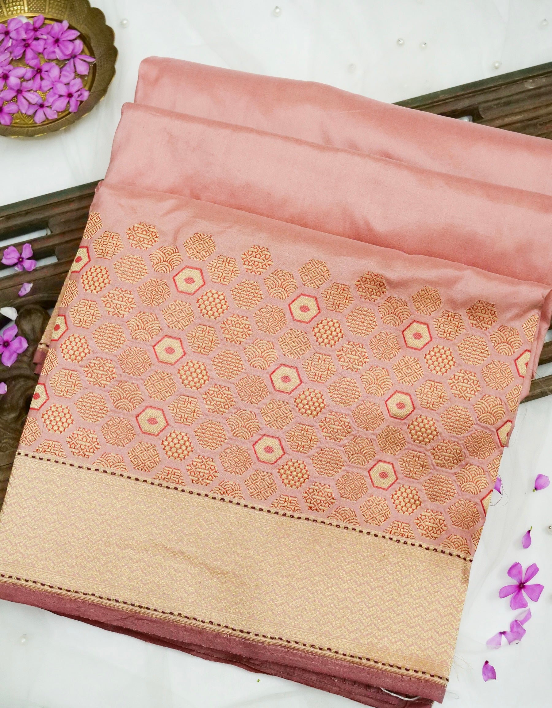 Banarasi Katan Silk Kadwa Skirt Border Handloom Saree | Blush Pink - Khinkhwab