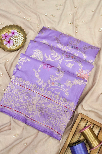 Banarasi Katan Silk Kadwa Jangla Handwoven Saree in Lavender Purple - Khinkhwab
