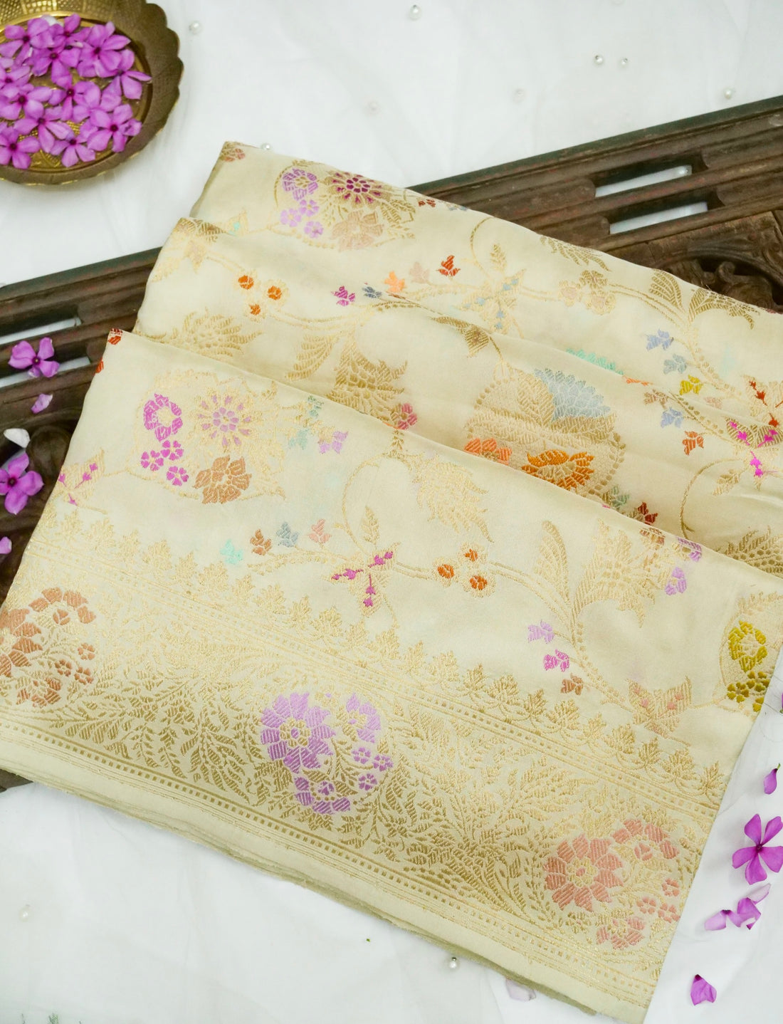 Banarasi Pure Katan Silk Kadwa Meenakari Saree | Ivory - Khinkhwab
