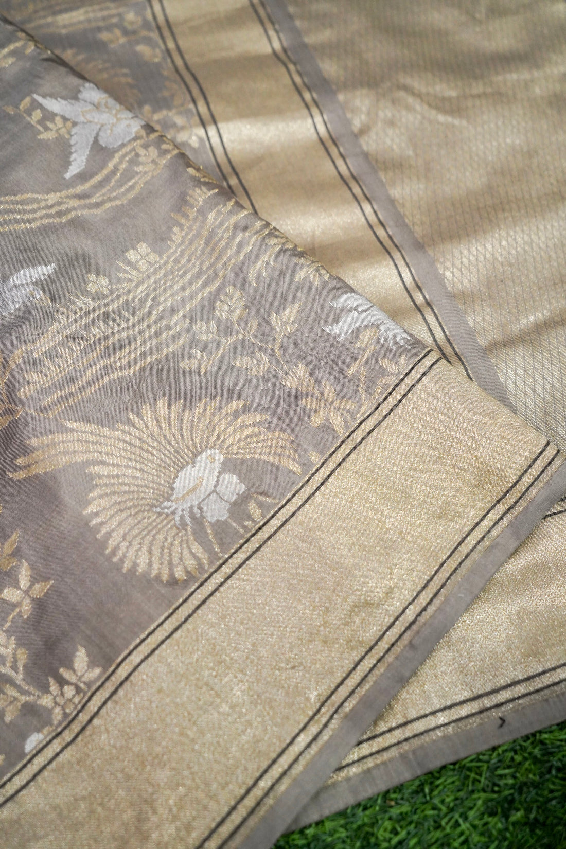 Banarasi Katan Silk Handwoven Saree in Mushroom Grey | Bulbul - Khinkhwab