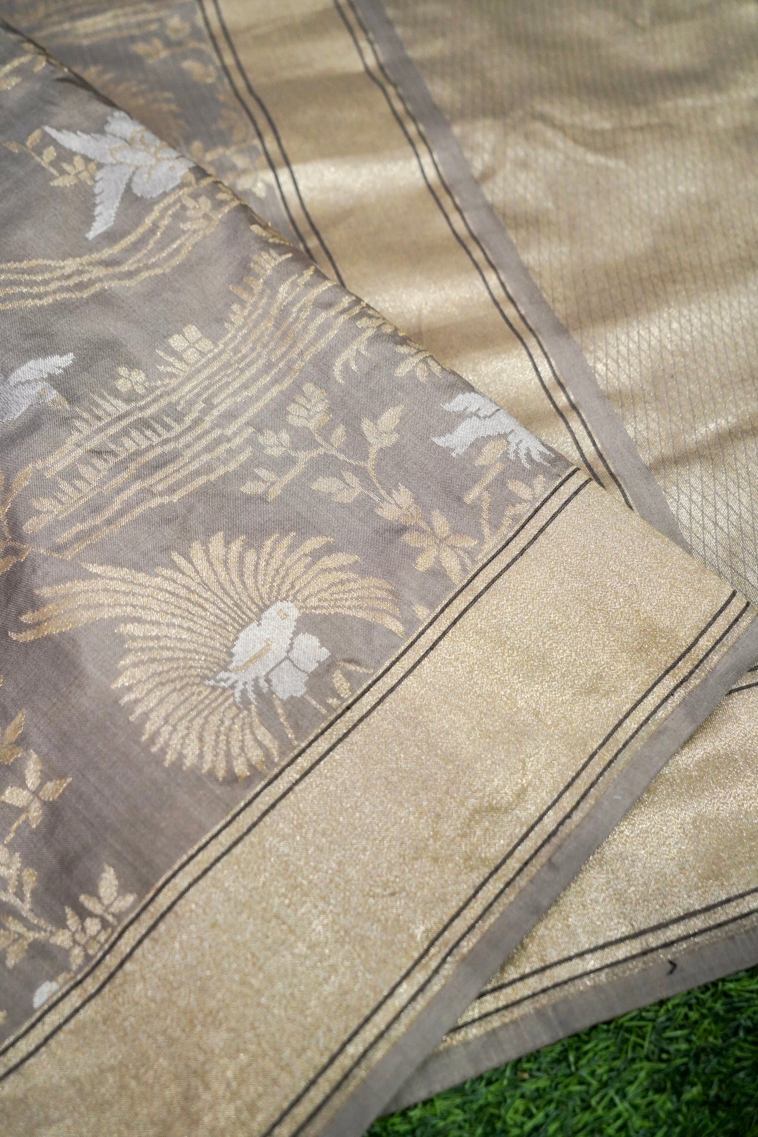Banarasi Katan Silk Handwoven Saree in Mushroom Grey | Bulbul - Khinkhwab
