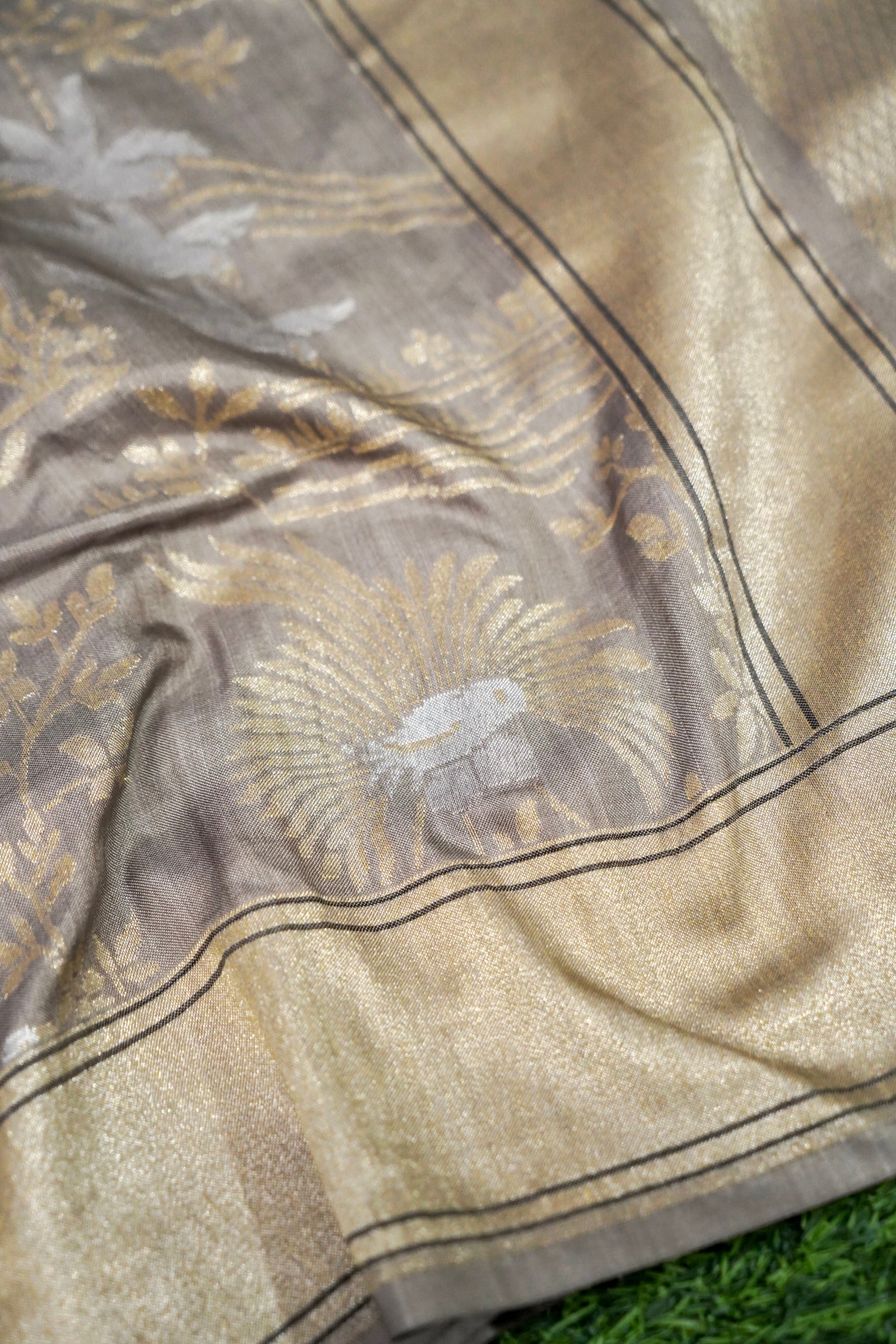Banarasi Katan Silk Handwoven Saree in Mushroom Grey | Bulbul - Khinkhwab